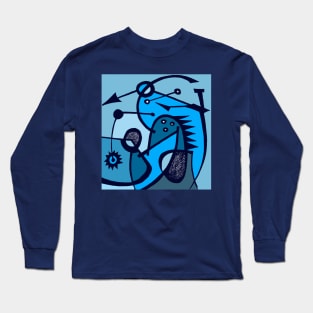 " Gëstu Xam Xam" - Contemporary African Abstract Art Surrealist Design - Blues Long Sleeve T-Shirt